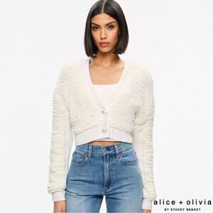 Alice + Olivia **NWT** Casilda Faux Fur Cropped Cardigan in Soft White
